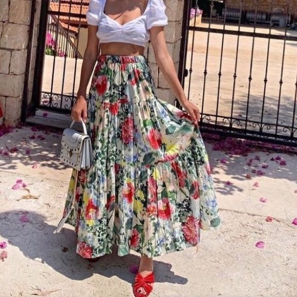 zara blue maxi skirt